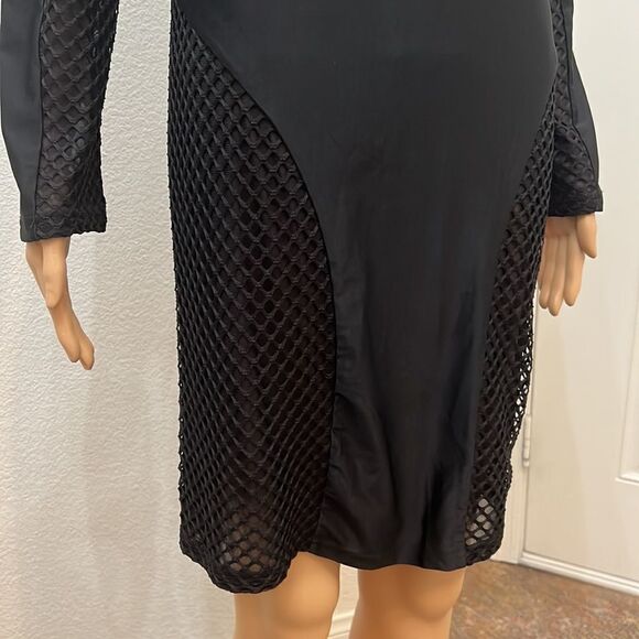 Black Dress XL Sexy Slimming Mesh Inserts Long Sleeve Mini Zipper Back - Picture 3 of 11